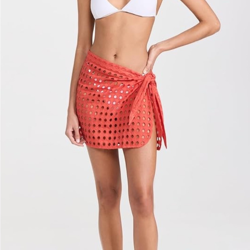 SOLID & STRIPED Orange Swim Coverup with Eyelet Pattern and Side Tie
